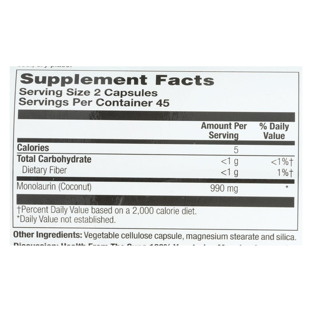 Health From The Sun Monolaurin - 90 Vegetarian Capsules - Cozy Farm