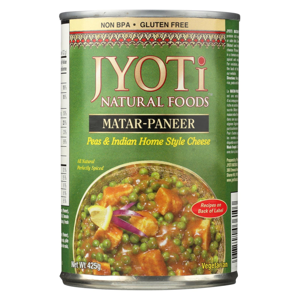 Jyoti Cuisine Matar Paneer, Authentic Indian Flavor (Pack of 12 - 15 Oz.) - Cozy Farm