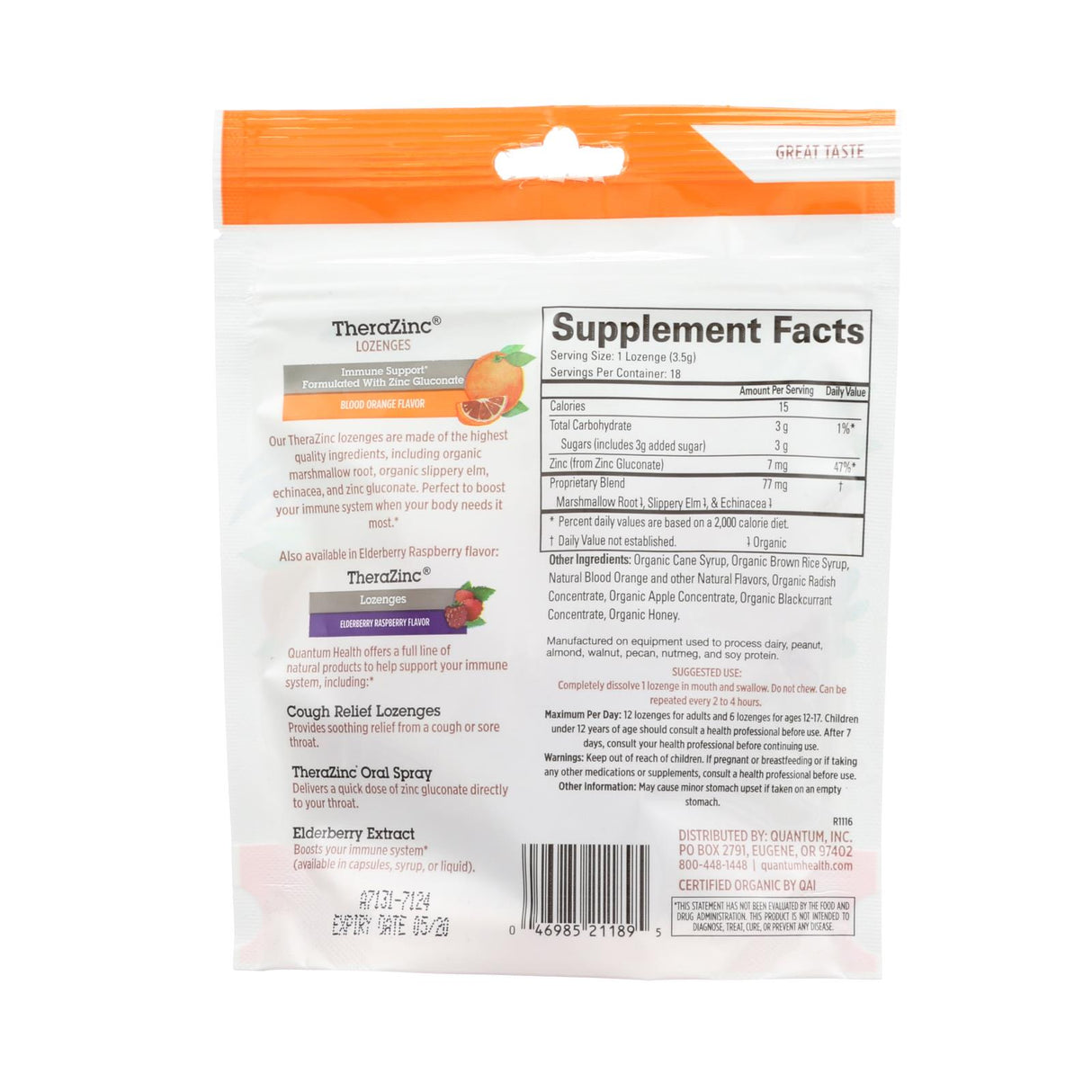 Quantum Research Thera-Zinc Lozenges - Blood Orange, Immune Support Supplement - Cozy Farm