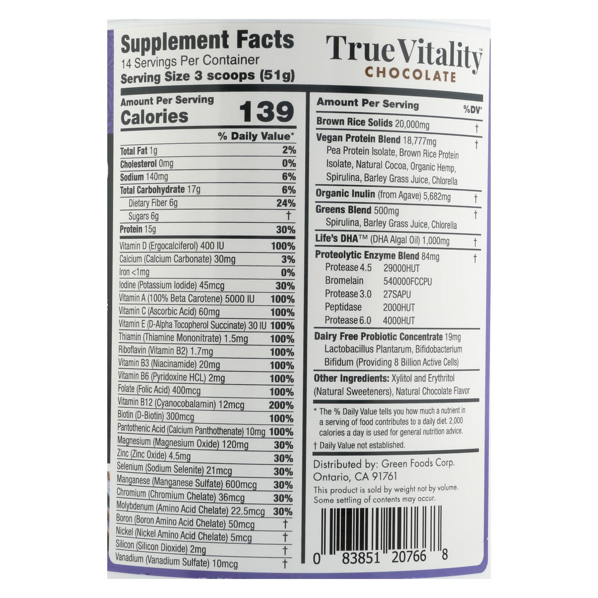 Green Foods True Vowelity Plant Protein Shake with DHA Chocolate - 25.2 Oz - Cozy Farm