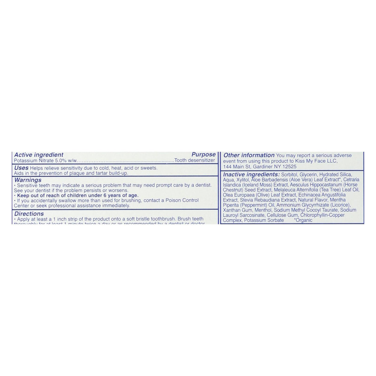 Kiss My Face Fluoride-Free Sensitive Gel Toothpaste (4.5 Oz.) - Cozy Farm