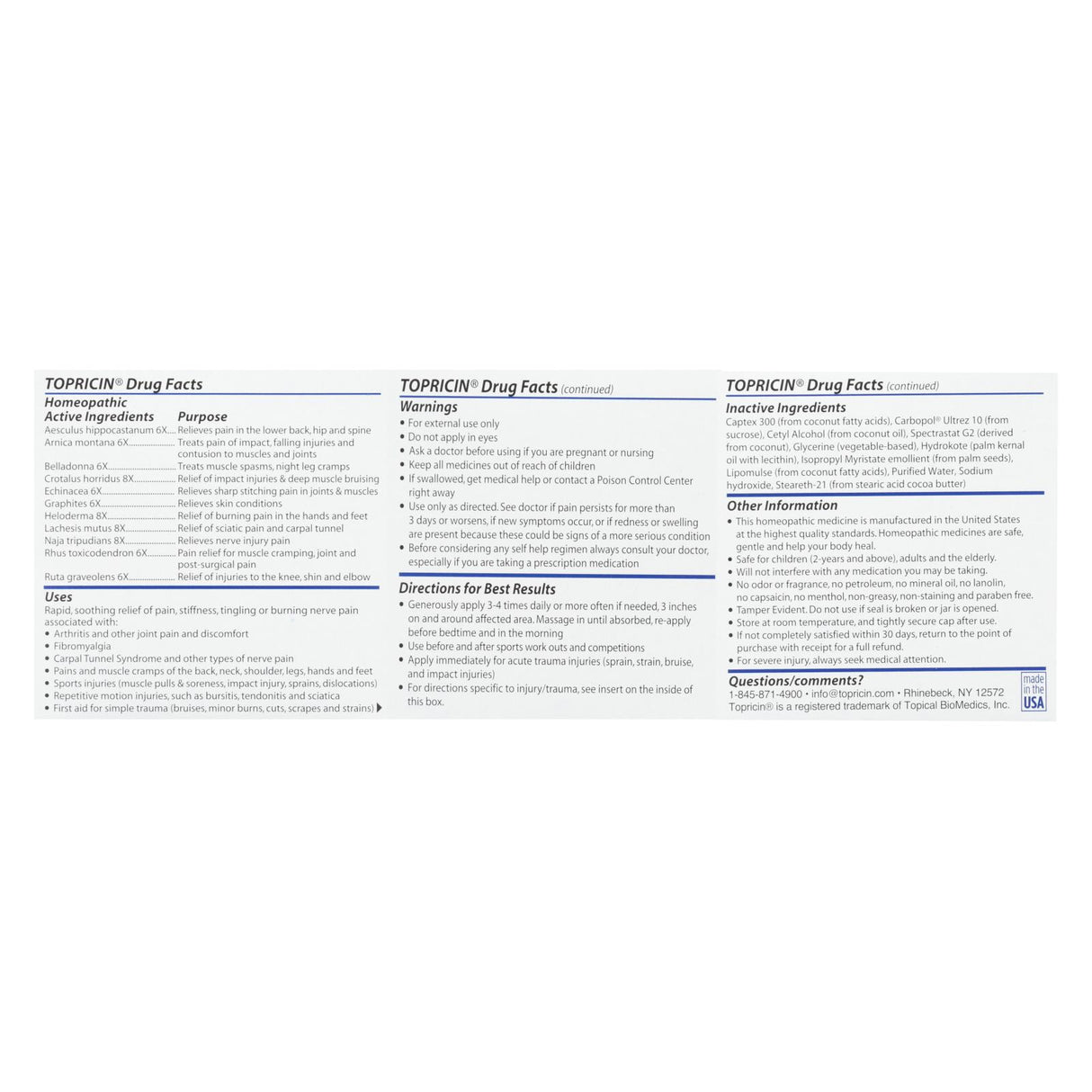 Topricin Cream - Pain Relief, Anti-Inflammatory, 4 Oz - Cozy Farm