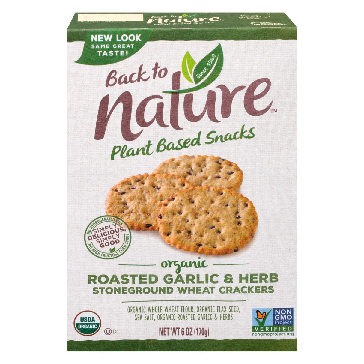 Back to Nature Stoneground Wheat Crackers with Roasted Garlic & Herb (Pack of 6 - 6 Oz.) - Cozy Farm