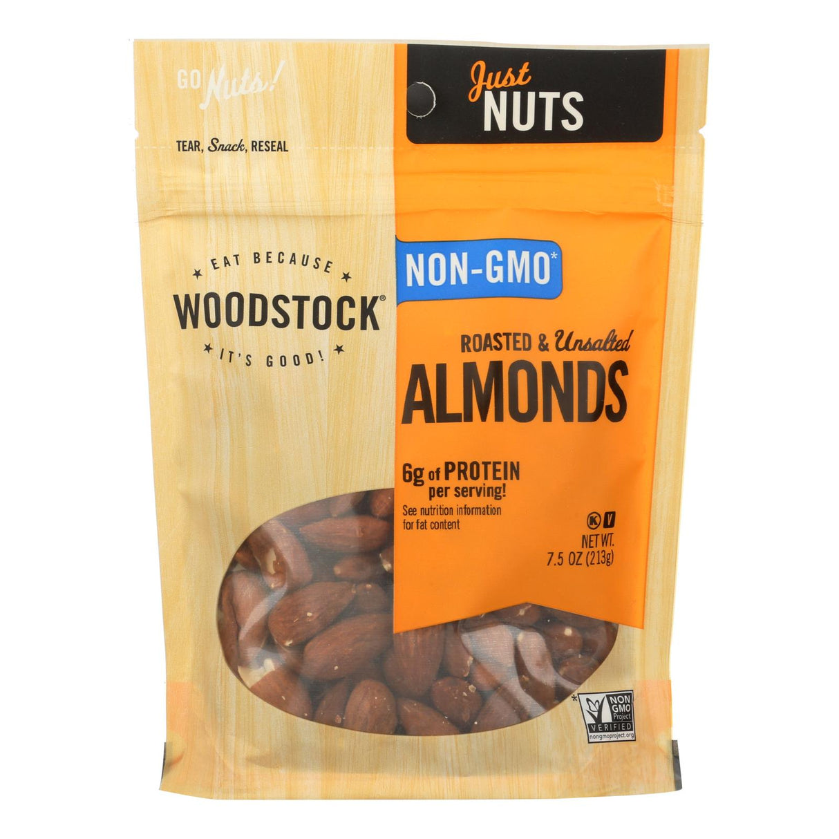 Woodstock Roasted and Unsalted Non-GMO Almonds (Pack of 8 - 7.5 Oz.) - Cozy Farm