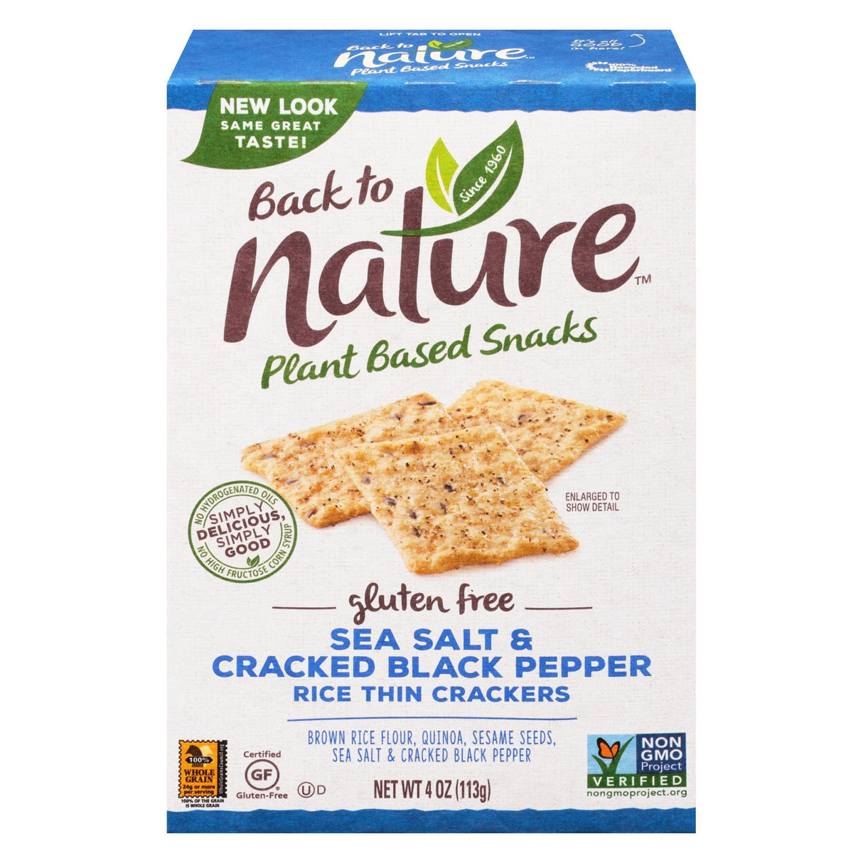 Back To Nature Rice Crackers - Sea Salt and Cracked Black Pepper (4 Oz., Pack of 12) - Cozy Farm