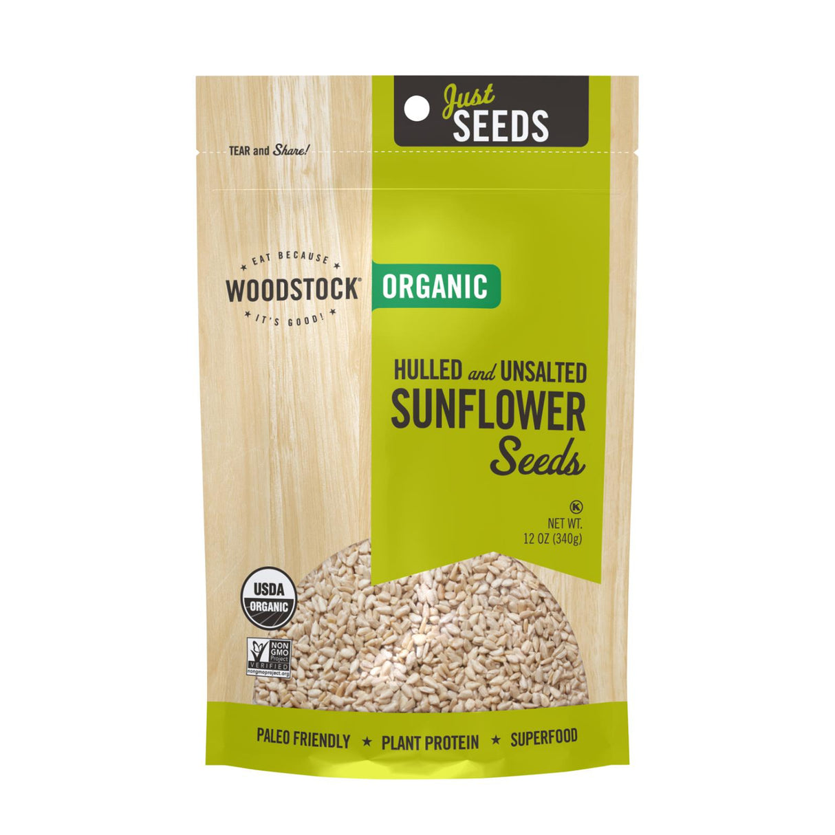 Woodstock Organic Unsalted Hulled Sunflower Seeds (8 Pack, 12 oz. Each) - Cozy Farm