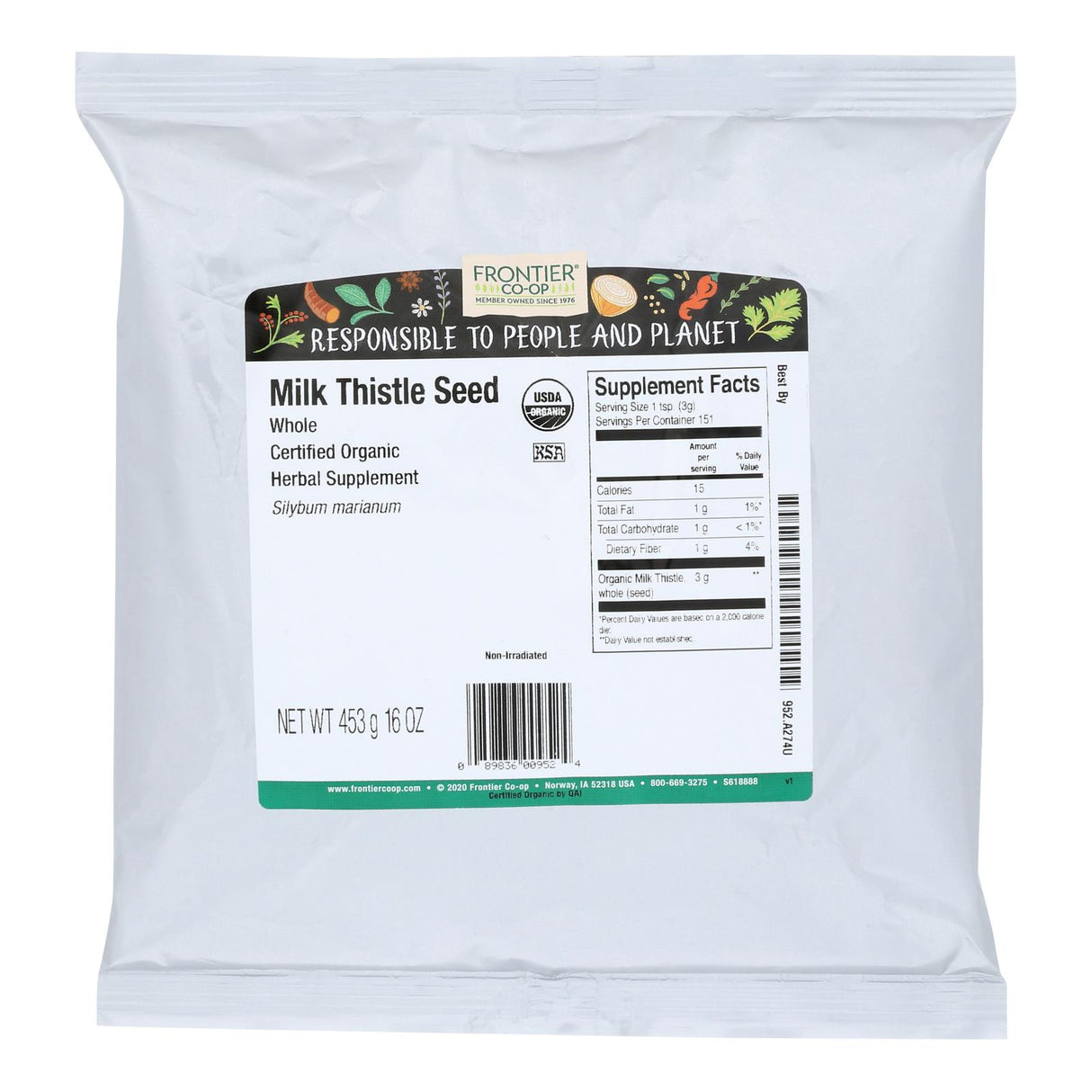 Frontier Herb - Organic - Pure Milk Thistle Whole, 1 lb. - Cozy Farm