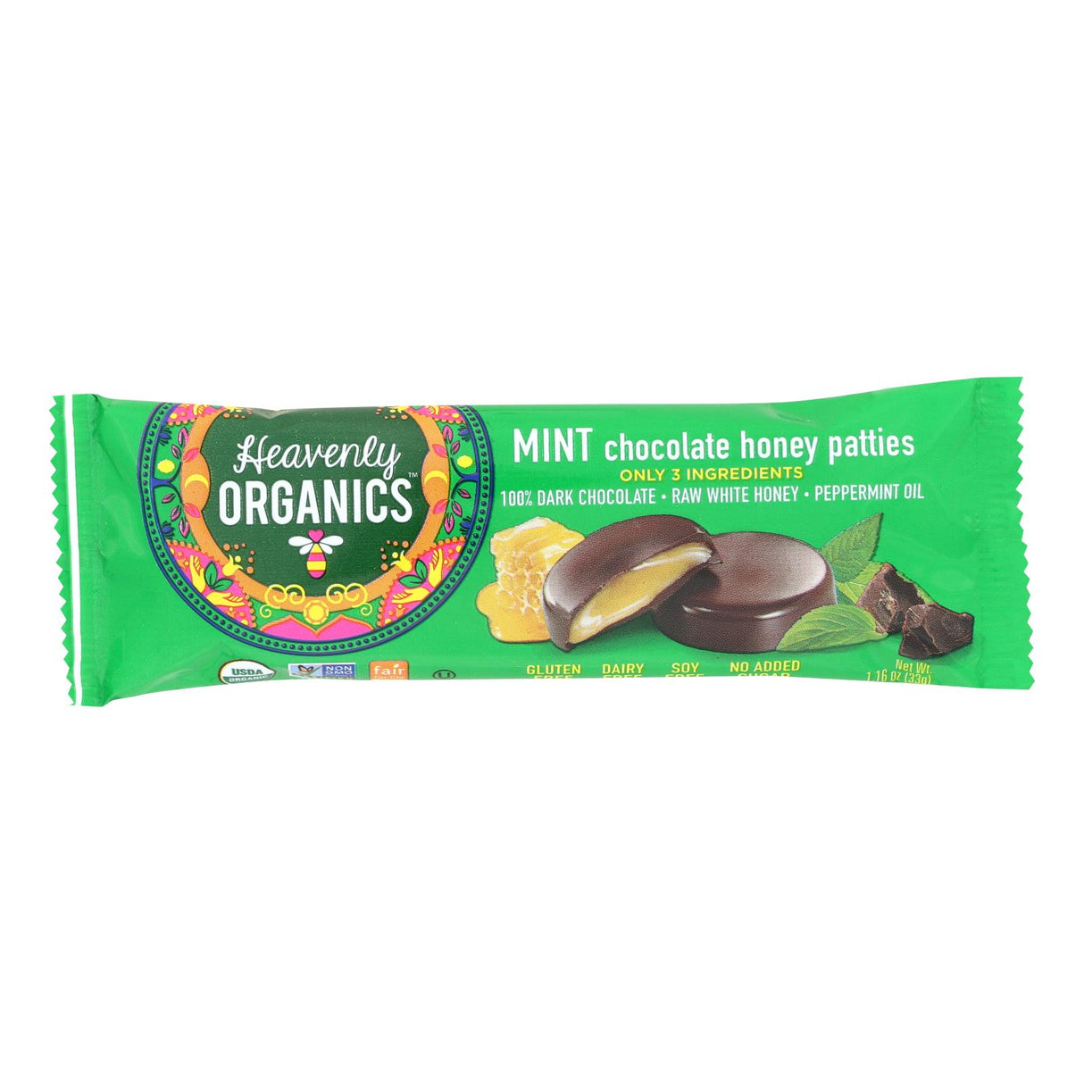 Heavenly Organics Honey Patties - Chocolate Mint - 1.2 Oz - Case Of 16 - Cozy Farm