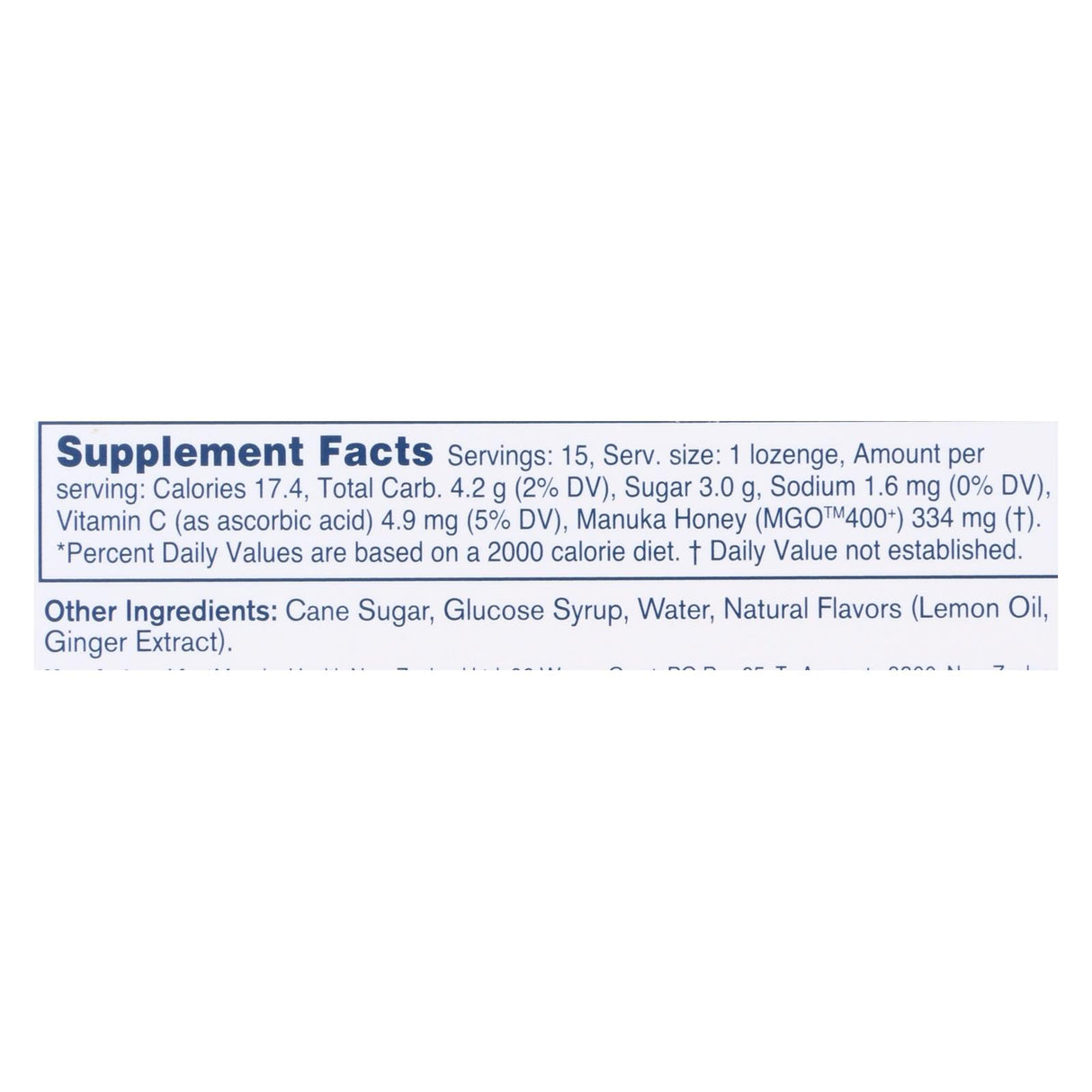 Manuka Health MGO 400+ Manuka Honey Lozenges with Lemon and Ginger (15-Pack) - Cozy Farm