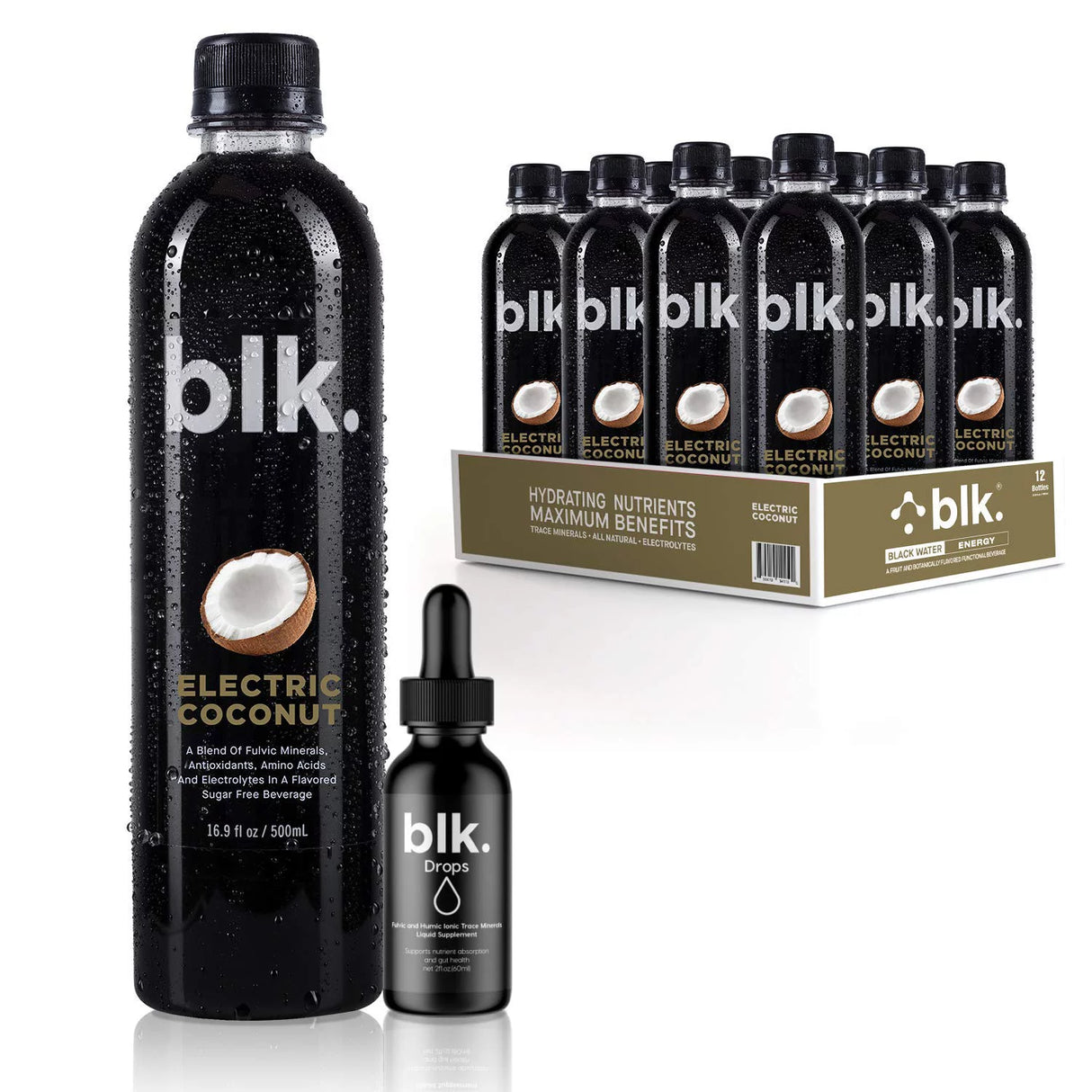 Blk Beverages Mineral Water with Electrolytes and Coconut Flavor (Pack of 12 - 16.9 Fl Oz) - Cozy Farm