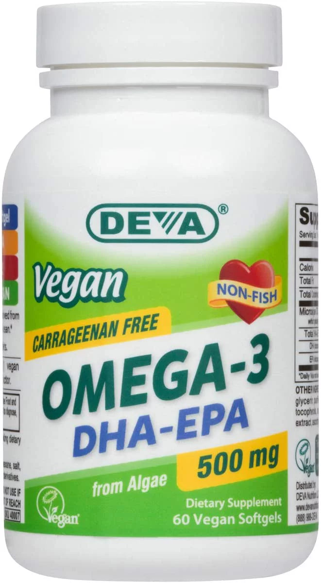 Deva Vegan Omega-3: 500mg DHA + EPA - Plant-Based Omega Fatty Acids (60 Capsules) - Cozy Farm