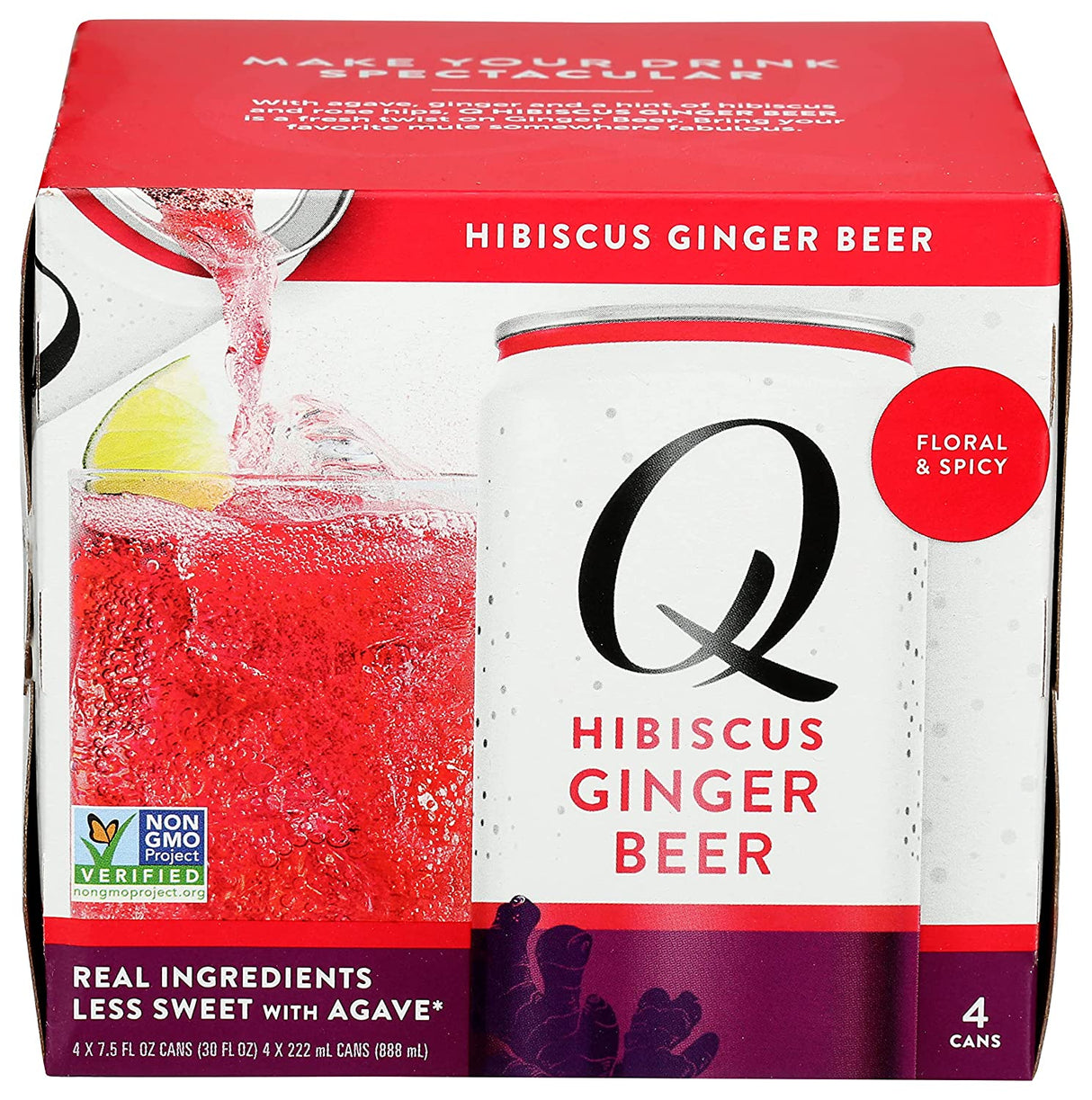 Hibiscus Ginger Beer Soda by Q Drinks 4.7 Fl Oz (Pack of 6) - Cozy Farm