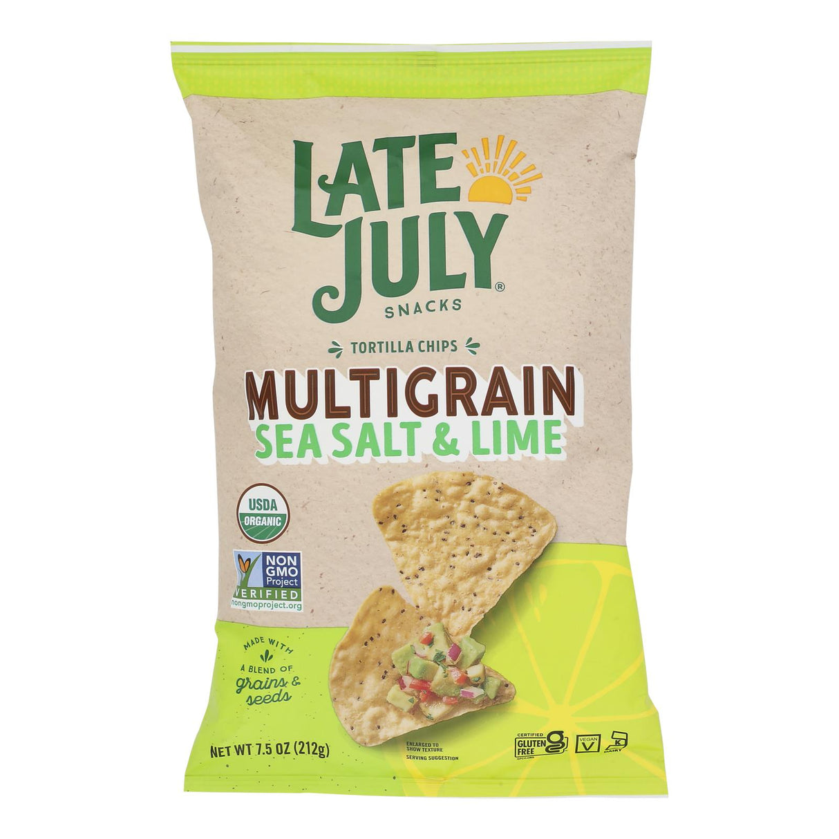 Late July Snacks Tortilla Chips Multigrain Sea Salt Lime (Pack of 12 - 7.5 Oz Bags) - Cozy Farm