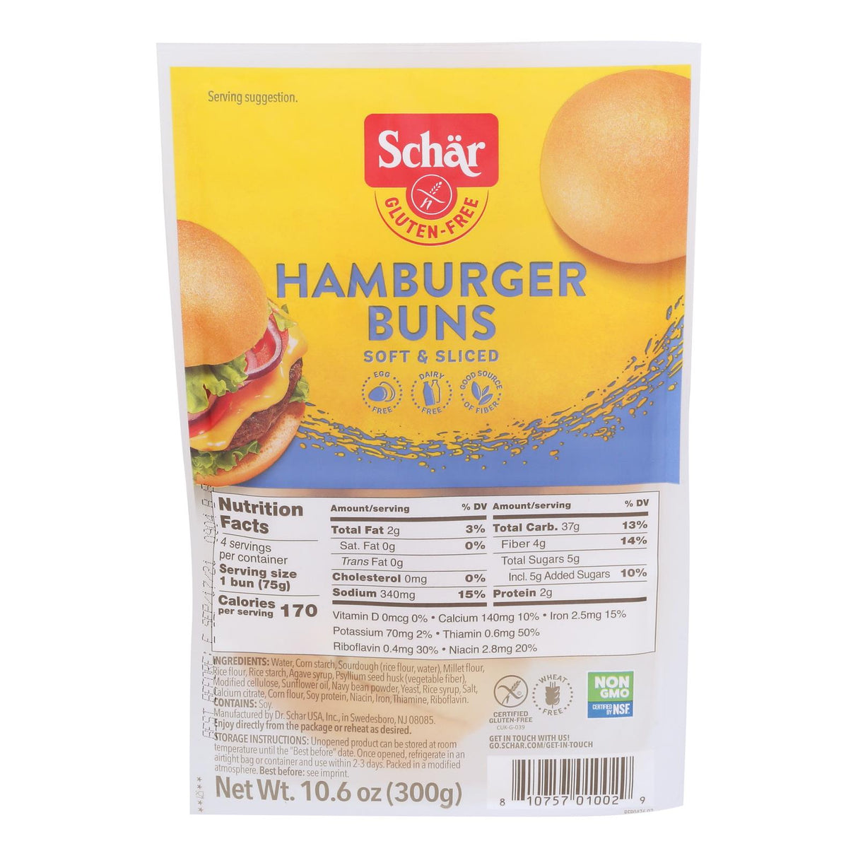 Schar Gluten Free Hamburger Buns (4-Pack, 10.6 Oz Each) - Cozy Farm