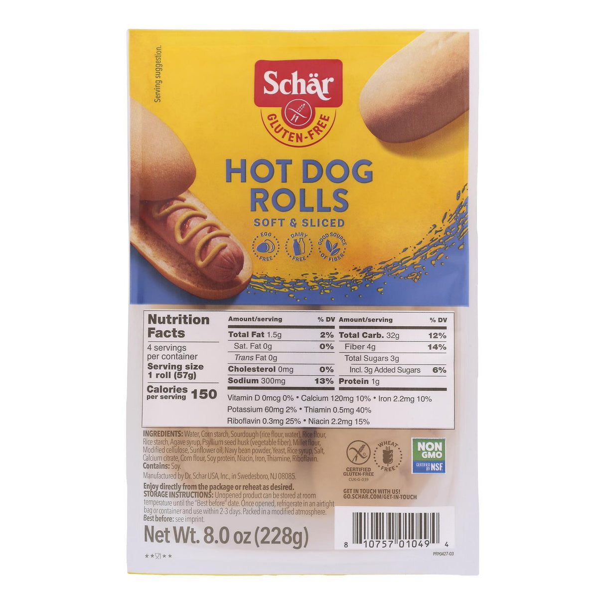 Gluten-Free Schar Hot Dog Rolls (Pack of 4 - 8 Oz) - Cozy Farm