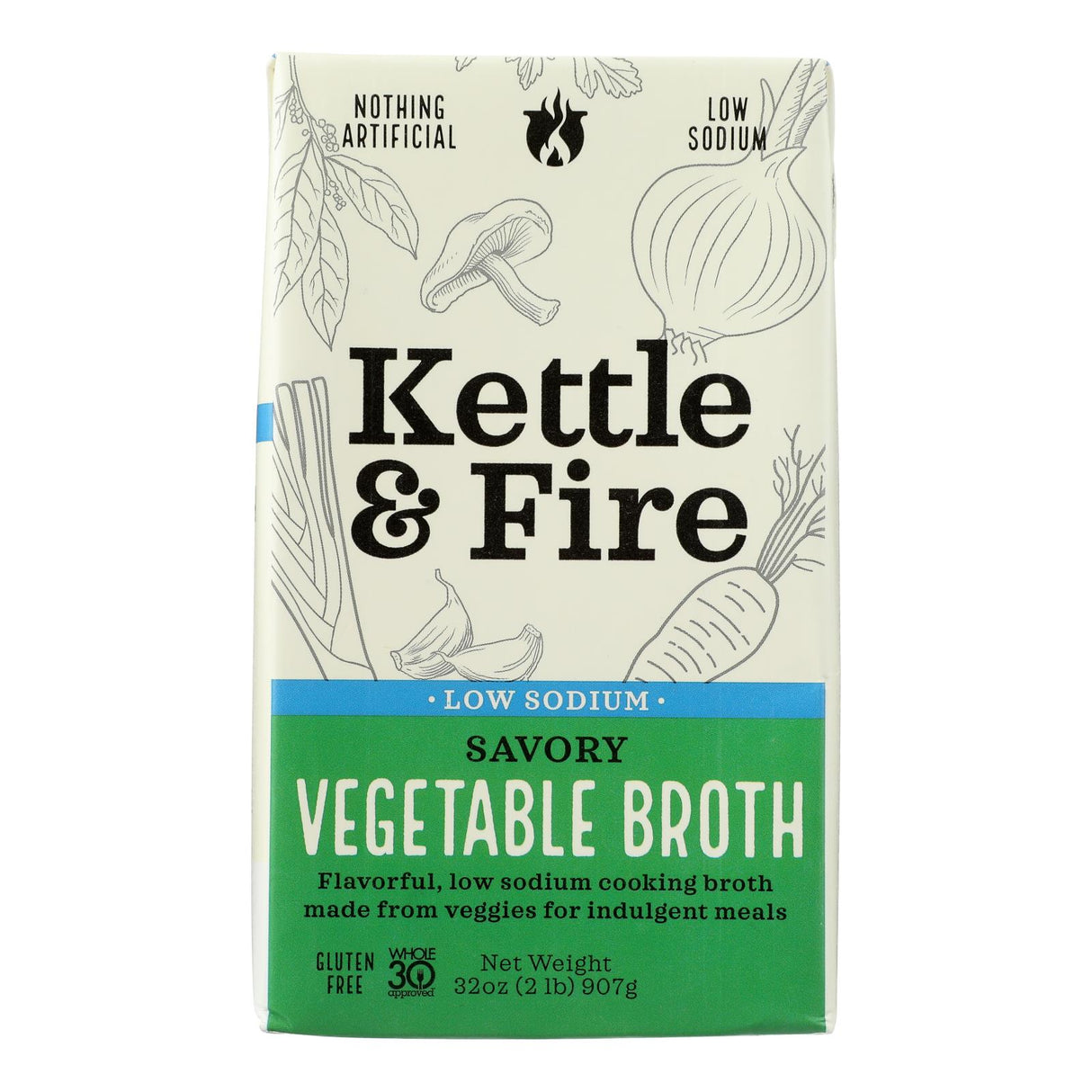 Kettle and Fire - Low Sodium Vegetable Broth (Pack of 6 - 32 oz.) - Cozy Farm