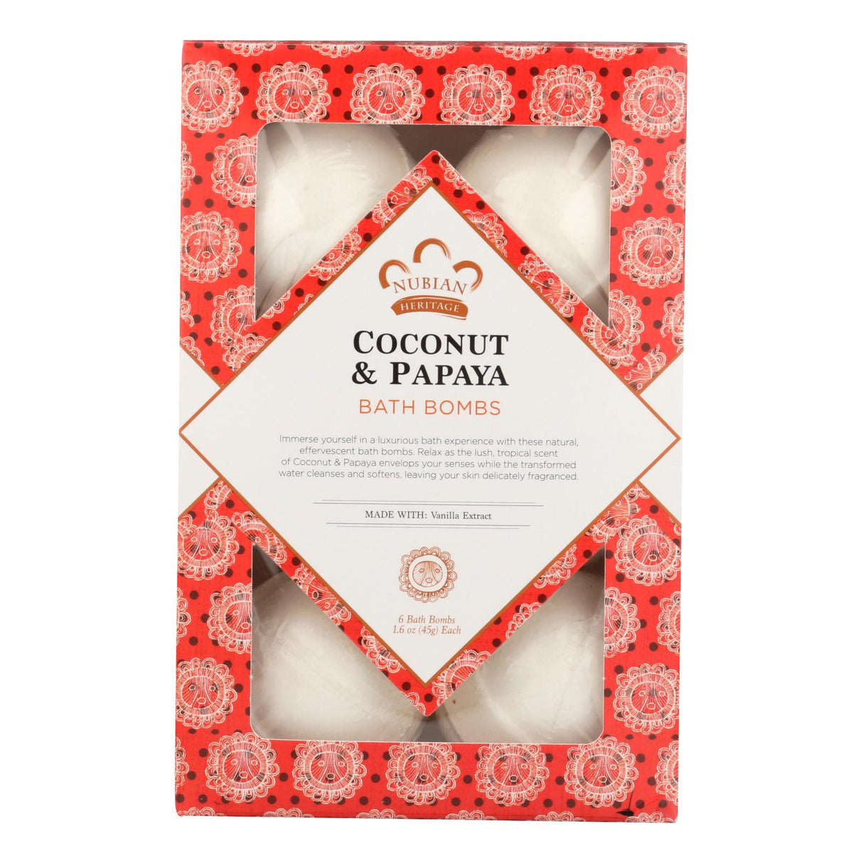 Invigorating Bath Bombs with Coconut & Papaya | Nubian Heritage | 6-Pack - Cozy Farm