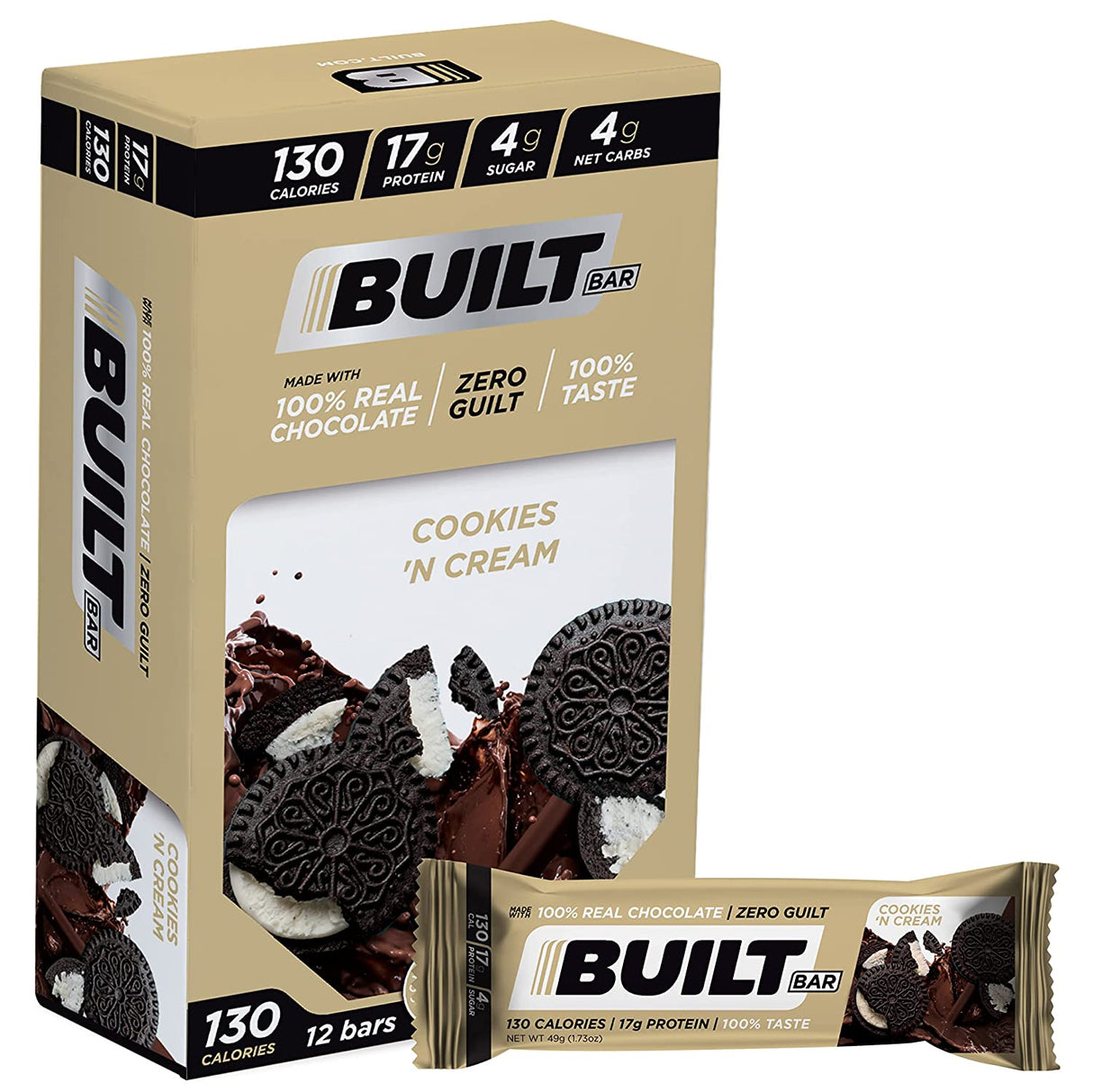 Built Bar Protein Bar, Cookies 'n' Cream, 12 Pack, 49 Grams/Bar - Cozy Farm