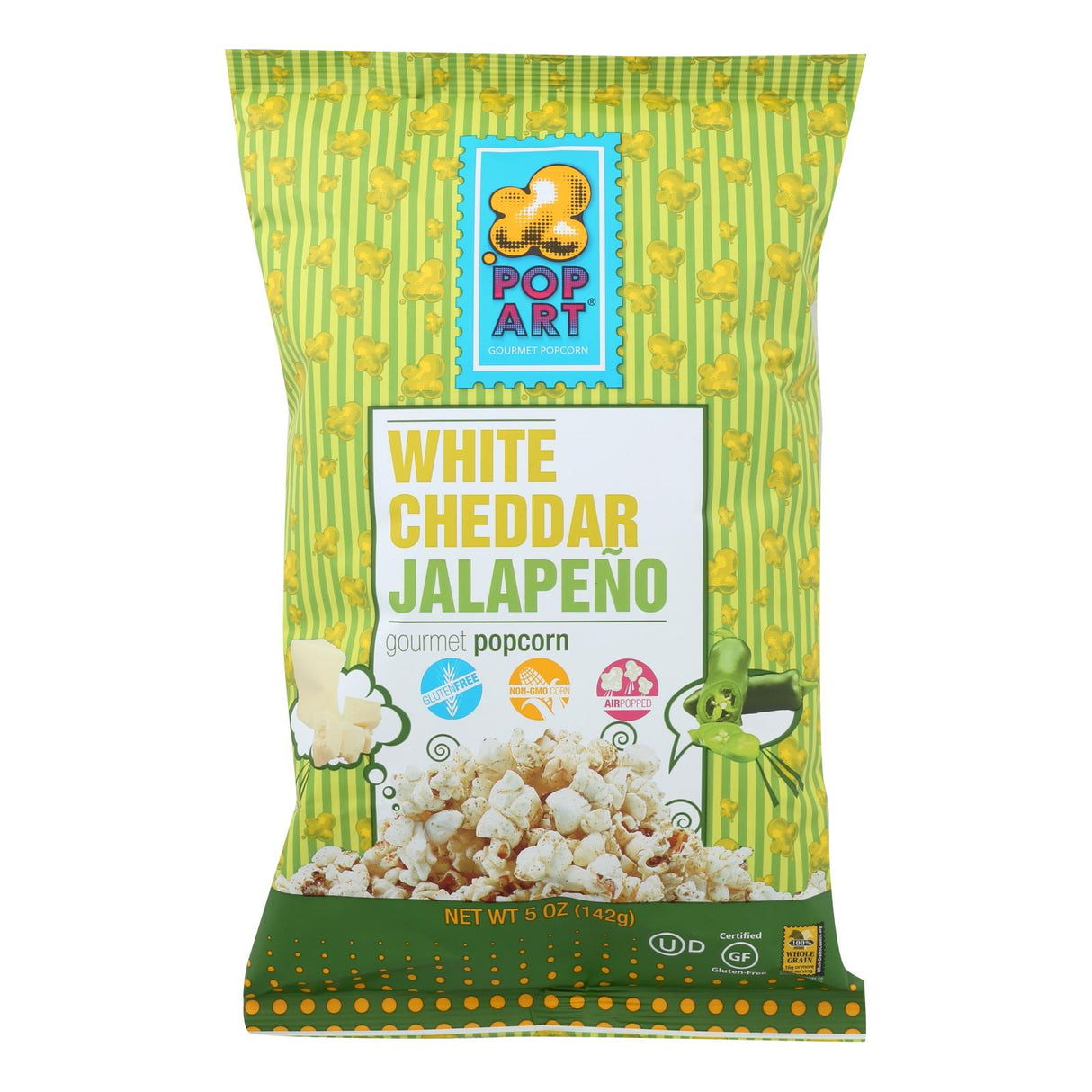 Pop Art Gourmet Popcorn | Bulk Pack of 9 | White Cheddar Jalapeno | 5 Oz. Bags - Cozy Farm