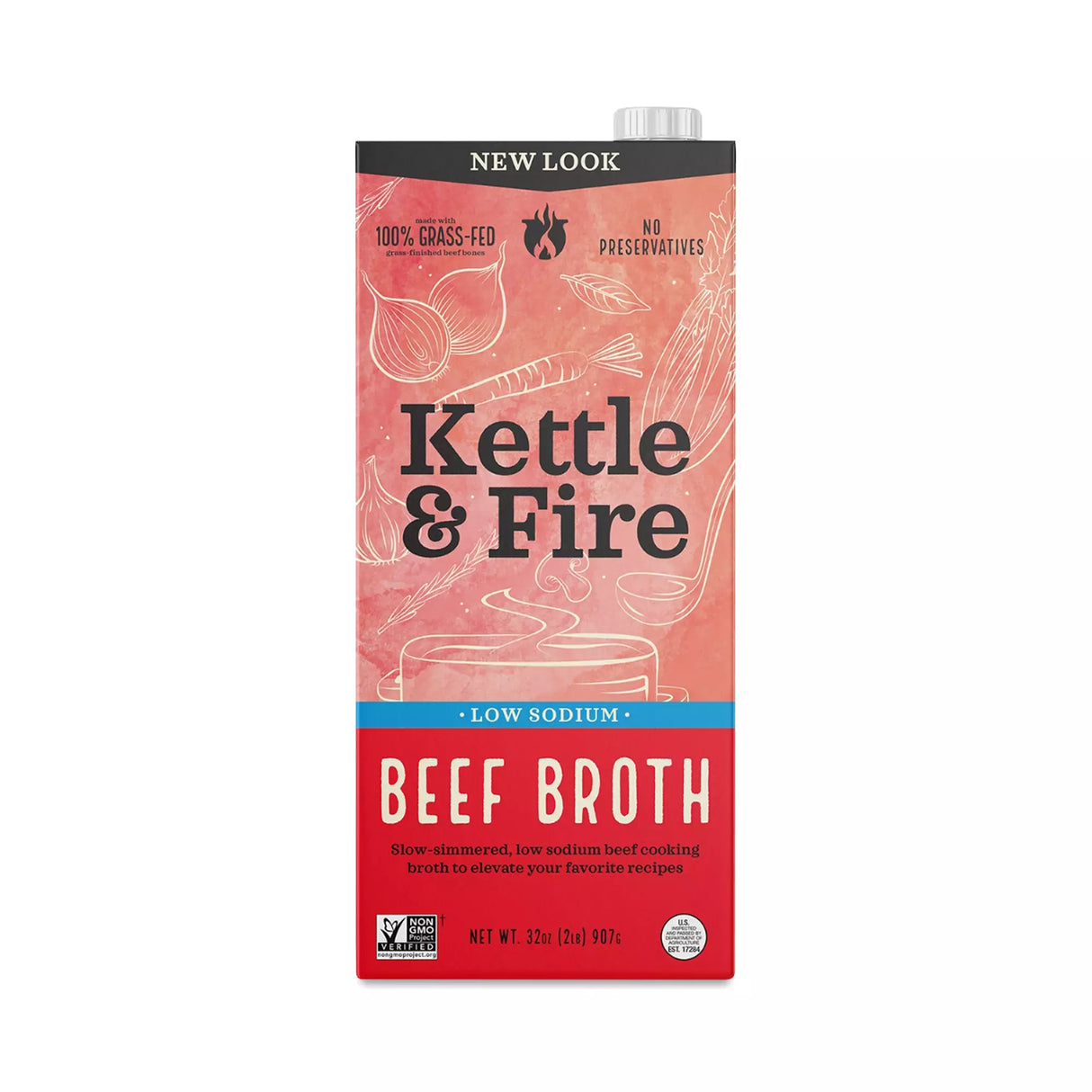 Kettle & Fire Low Sodium Chicken Bone Broth (Pack of 6) 32 Oz - Cozy Farm