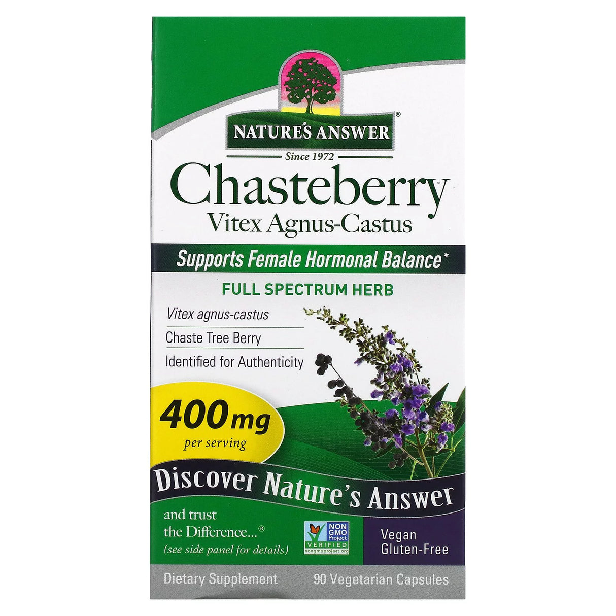Nature's Answer Chasteberry Capsules - 400mg for Hormonal Balance - 90 Count - Cozy Farm