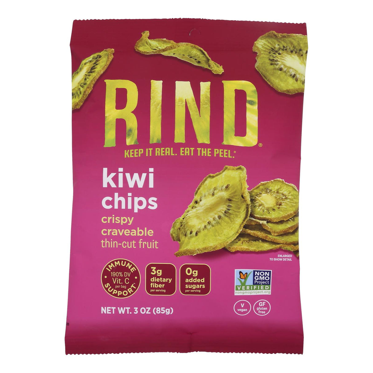 Rind Snacks Fruit Chips Kiwi, (Pack of 12 - 3 Oz Bags) - Cozy Farm