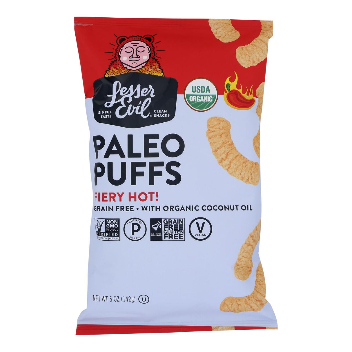 Lesser Evil Paleo Puffs: Firey Hot, 9.5 Oz - Cozy Farm