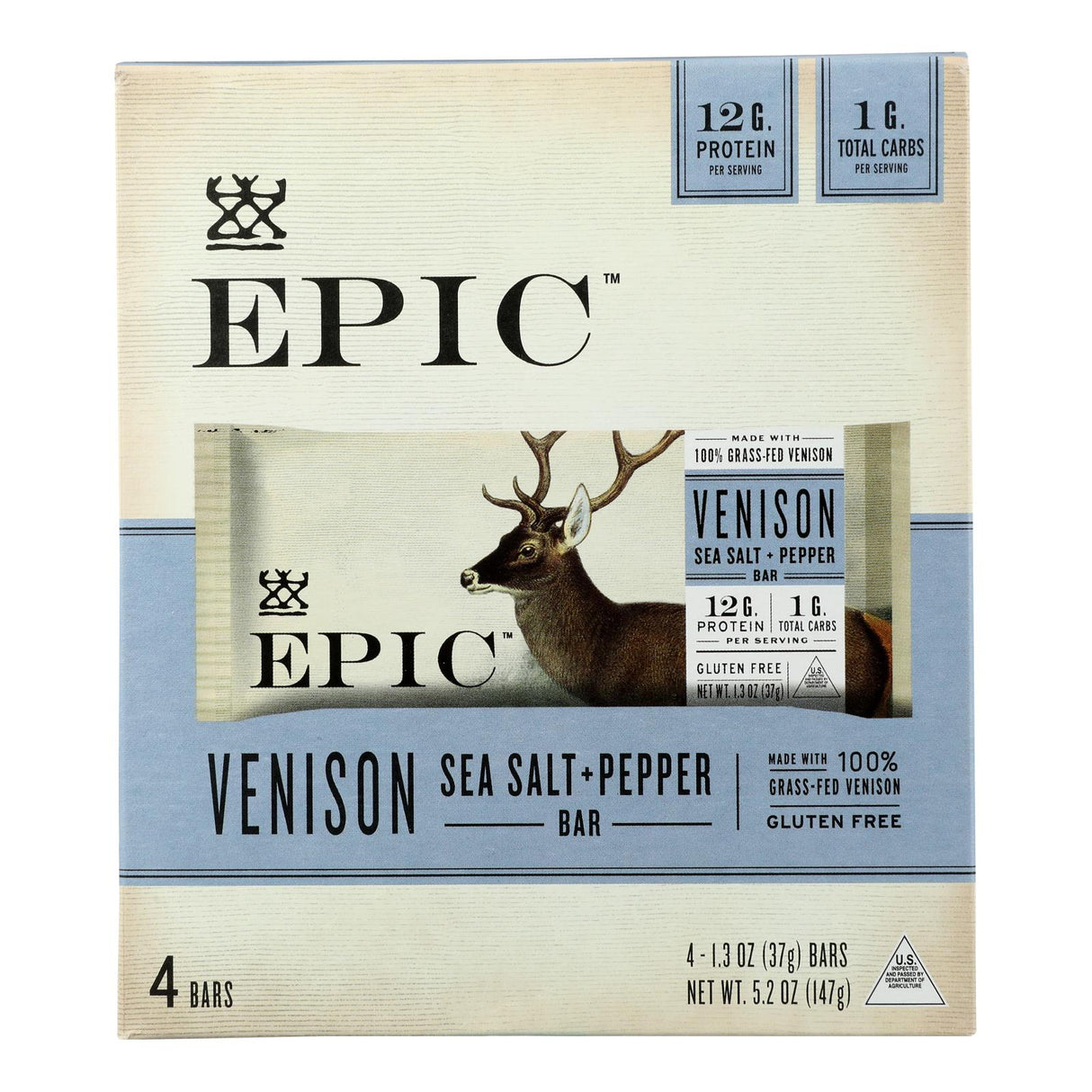 Epic Venison Sea Salt+Pepper Bar (Pack of 8 - 4.1 Oz) - Cozy Farm