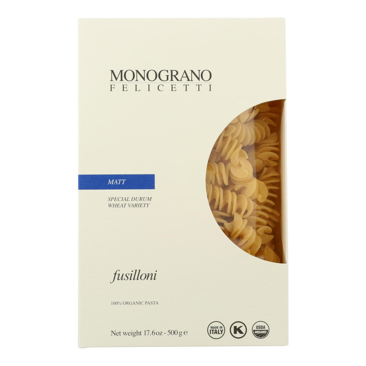 Monograno Matt Organic Fusilloni Pasta, Pack of 8, 17.64 Oz - Cozy Farm