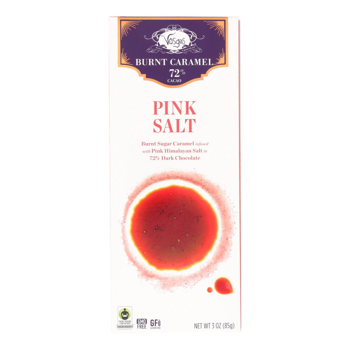 Vosges Haut-Chocolat 72% Cocoa Burnt Caramel Bar (Pack of 12) - Pink Salt - 3 Oz - Cozy Farm