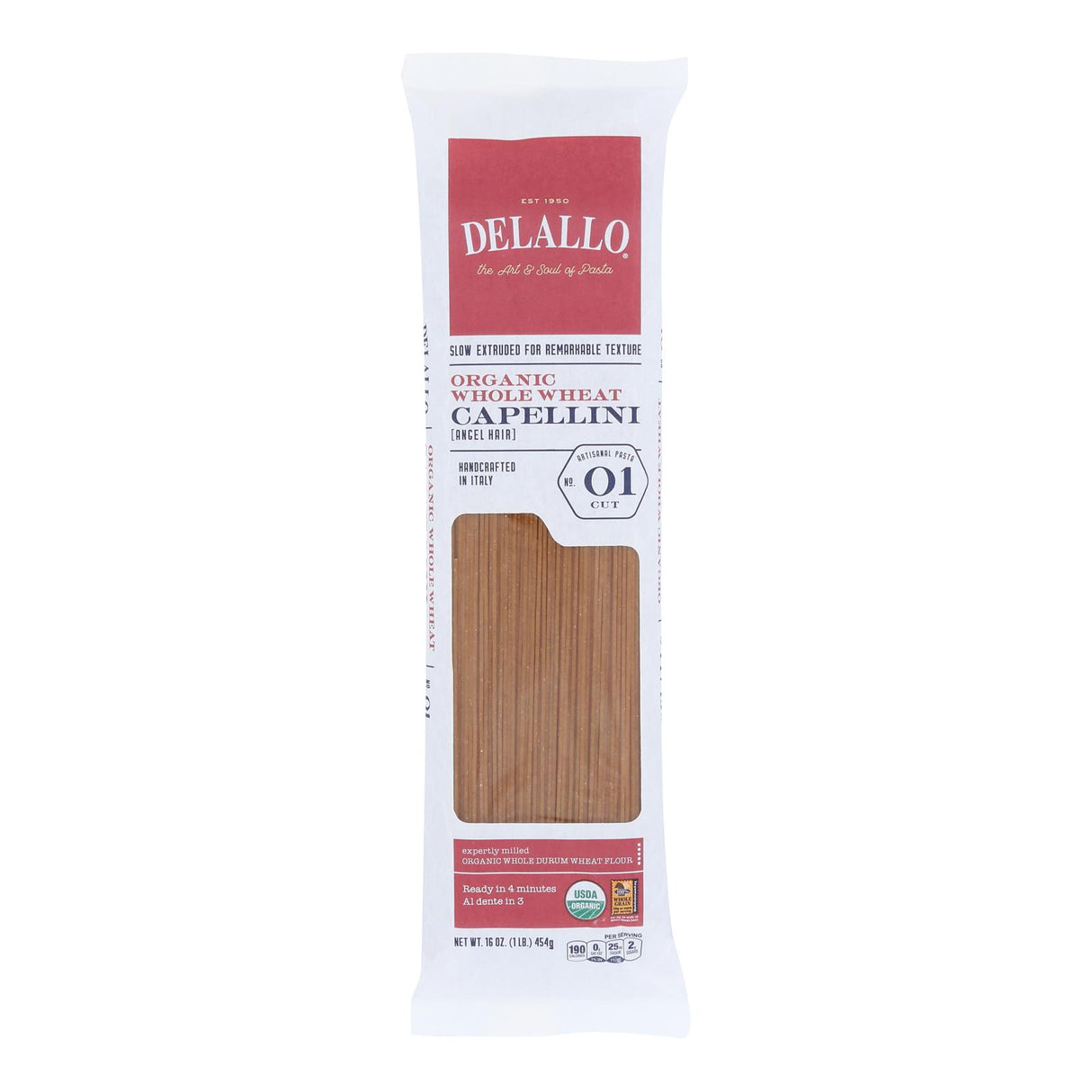 Delallo Pasta - Organic Whole Wheat Capellini 1 lb - (Pack of 16) . - Cozy Farm