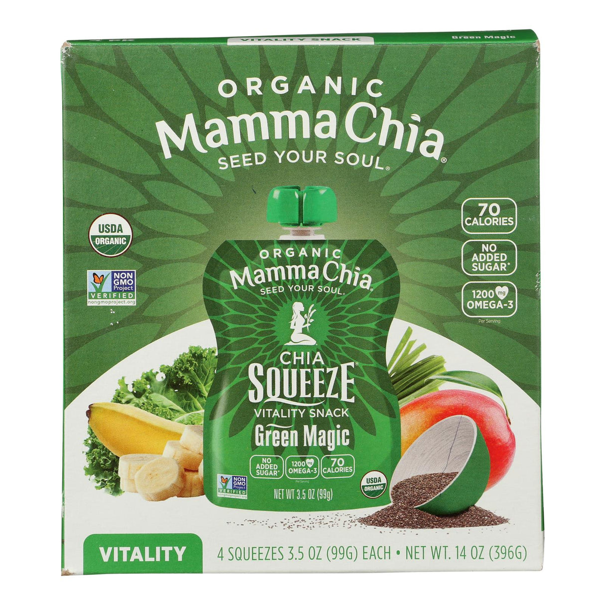 Mamma Chia Green Magic Vitality Squeeze Snack Pack of 6 - 3.5 oz. Each - Cozy Farm