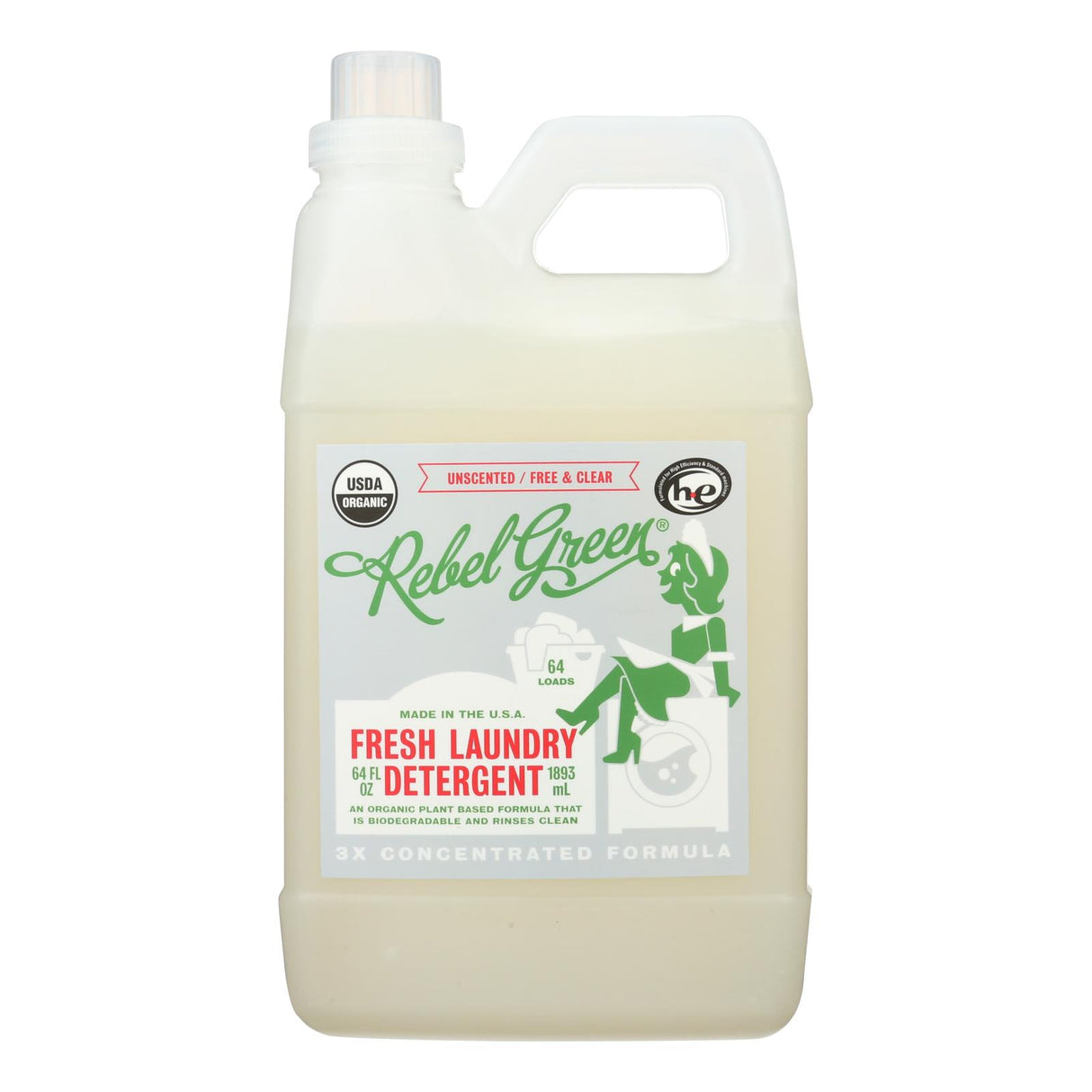 Rebel Green Laundry Detergent - Organic, Unscented (Pack of 4 - 64 Fl Oz Each) - Cozy Farm