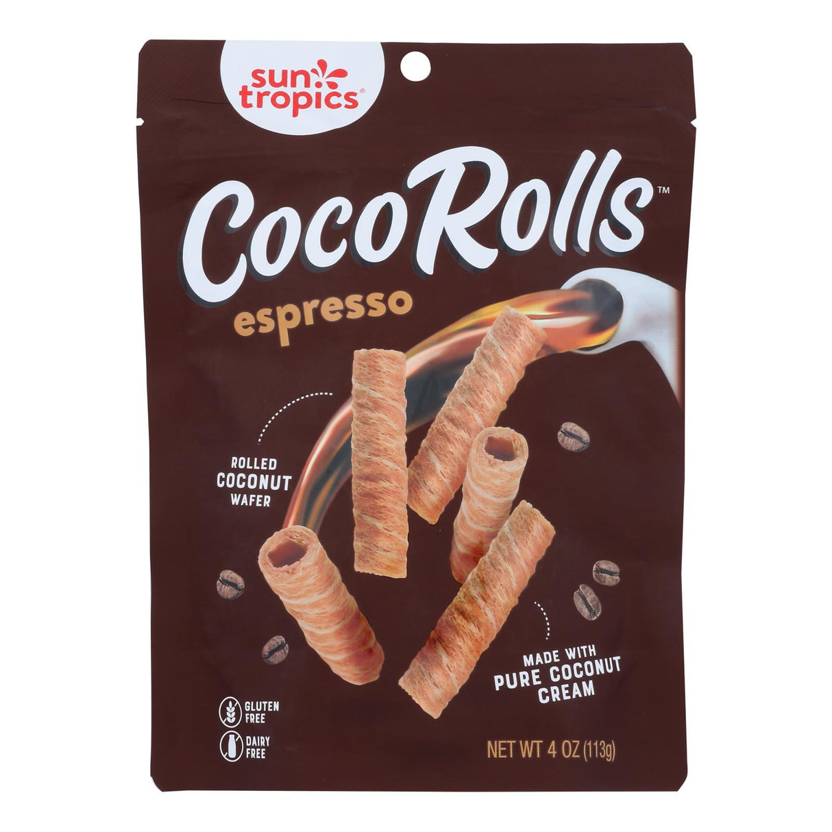 Sun Tropics Coco Rolls Espresso (12 Pack) | 4 Oz Rolled Coconut Wafers - Cozy Farm