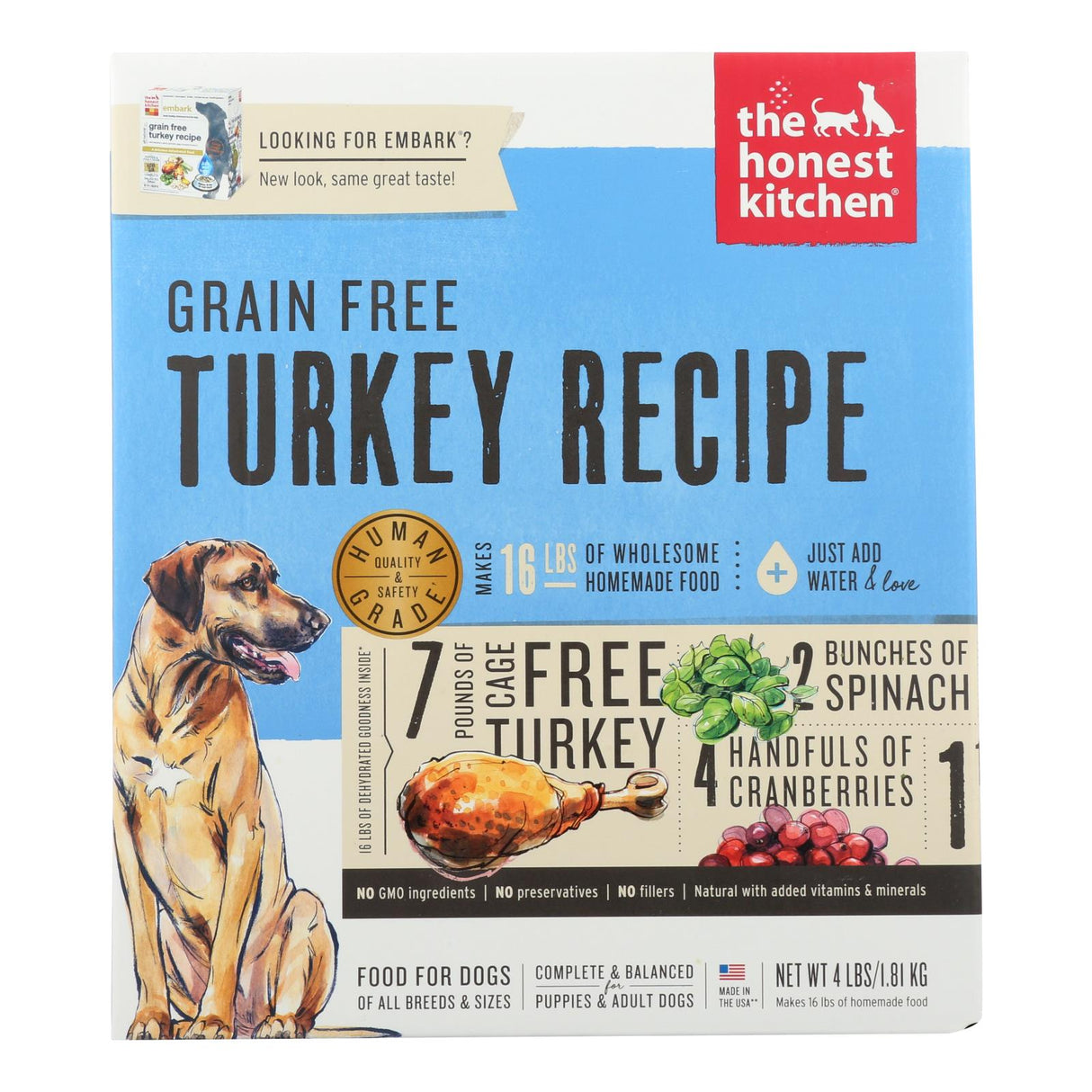 The Honest Kitchen Embark - Grain Free Turkey Dog Food - 4 Lb. - Cozy Farm