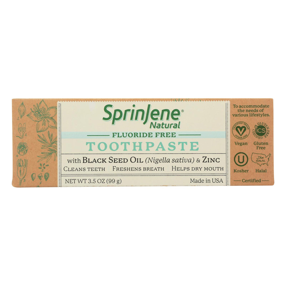 Sprinjene Fluoride-Free Natural Toothpaste - 3.5 Oz - Cozy Farm