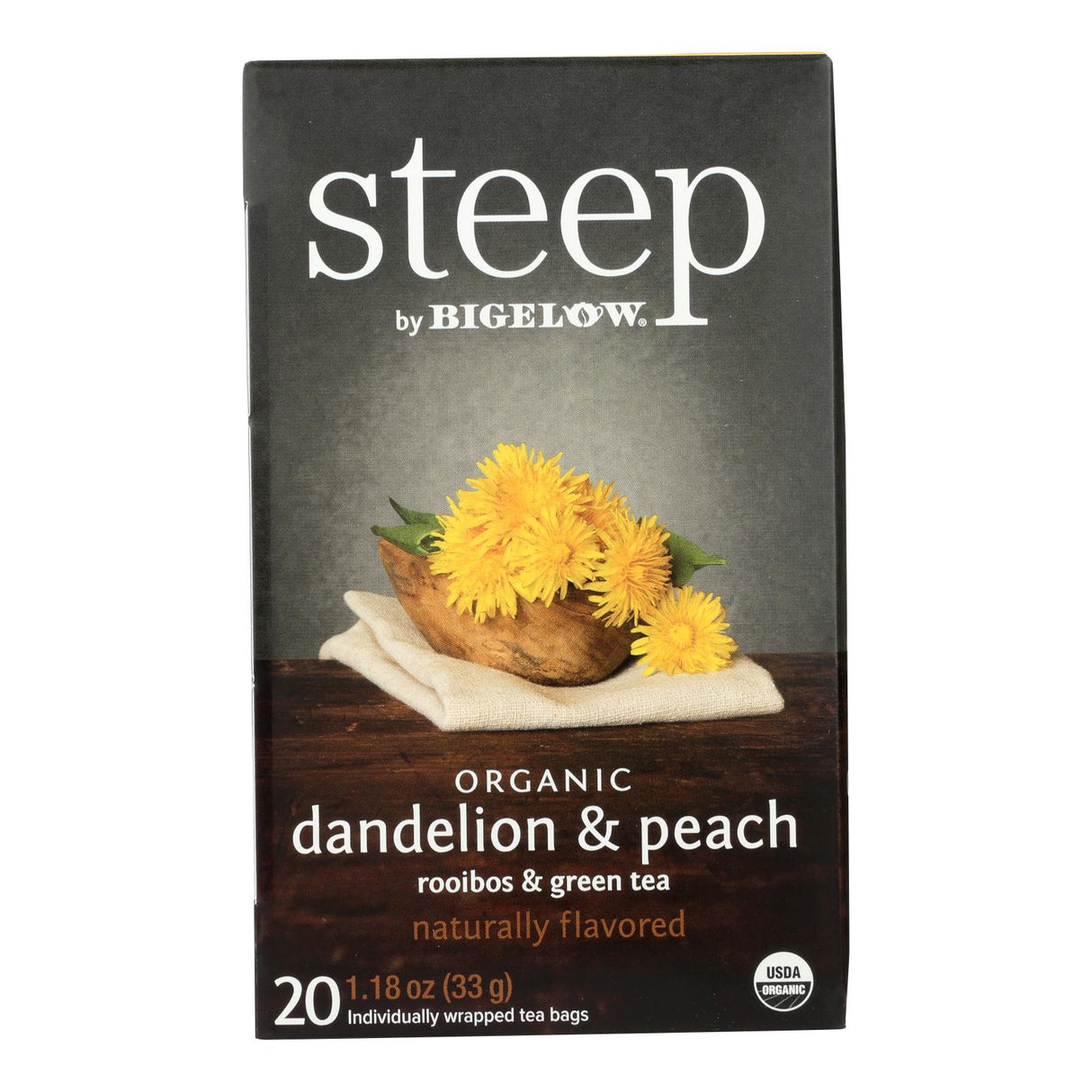 Steep By Bigelow Organic Dandelion Peach Rooibos Green Tea, 20 Tea Bags (Pack of 6) - Cozy Farm