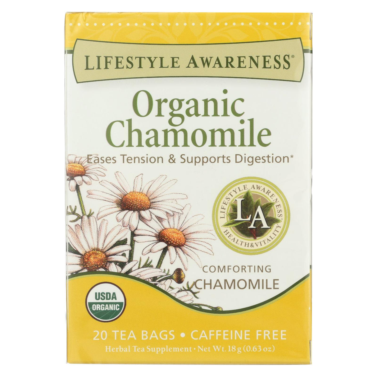 Organic Chamomile Herbal Tea by Lifestyle Awareness (Pack of 6 - 20 Tea Bags) - Cozy Farm