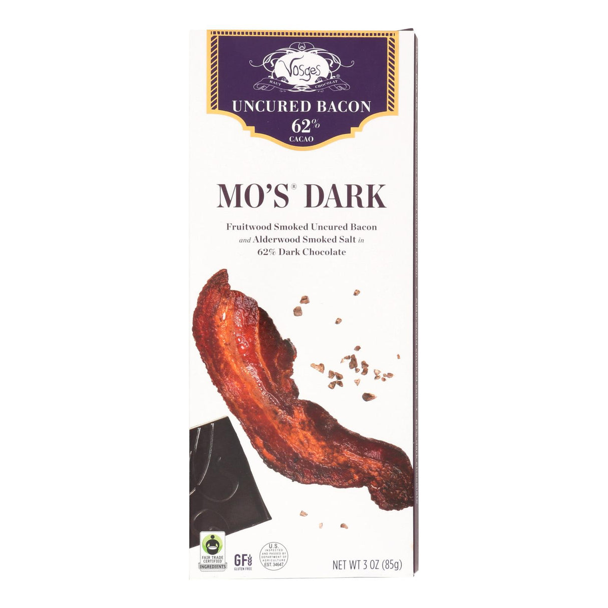 Vosges Haut-Chocolat 62% Cacao Uncured Bacon - Mo's Dark (Pack of 12) 3 Oz - Cozy Farm