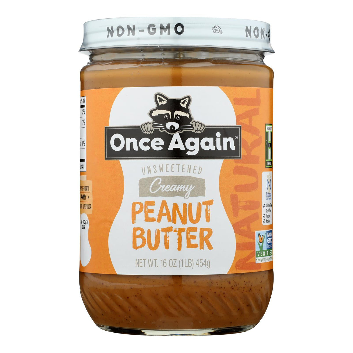 Jars Once Again Creamy Unsweetened Peanut Butter (6-Pack, 16 oz Jars) - Cozy Farm