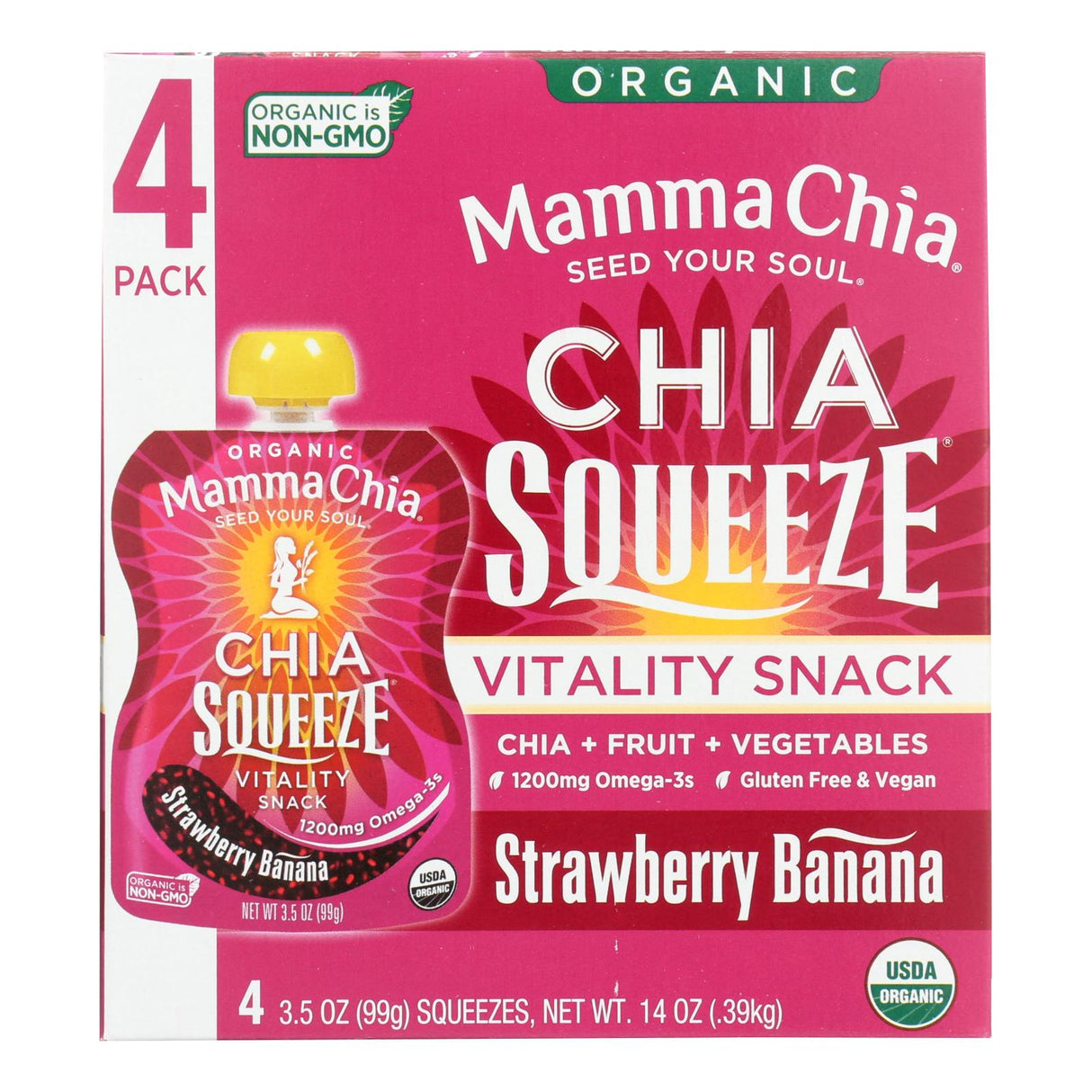 Mamma Chia Organic Vitality Snack Squeeze - Strawberry Banana 3.5 Oz, Pack of 6 - Cozy Farm