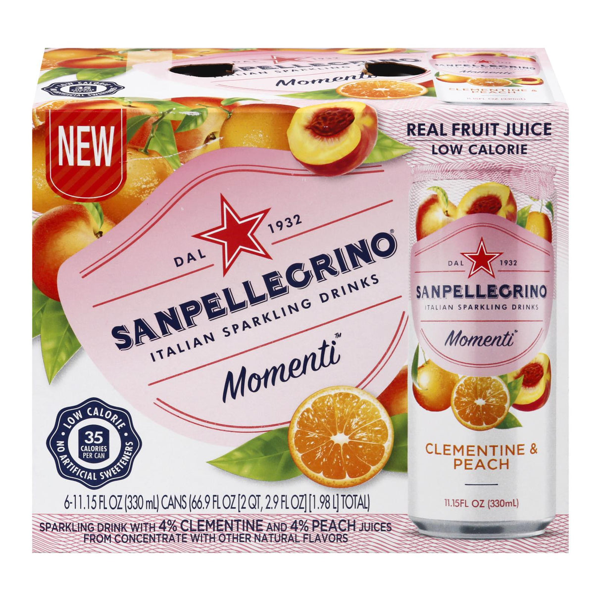 San Pellegrino Clementine Peach Sparkling Water - Case of 4 - 6/11.15 oz. Cans - Cozy Farm
