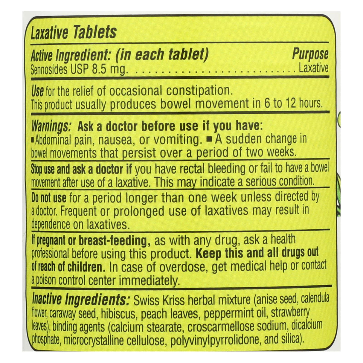 Modern Natural Products Swiss Kriss Herbal Laxative Tablets (Pack of 120) - Cozy Farm