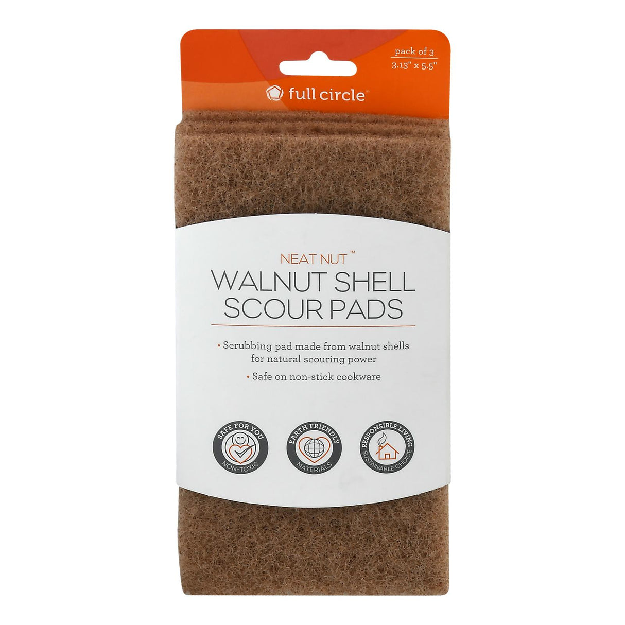 Full Circle Home Neat Nut Walnut Scour Pads (3 ct., Case of 6) - Cozy Farm