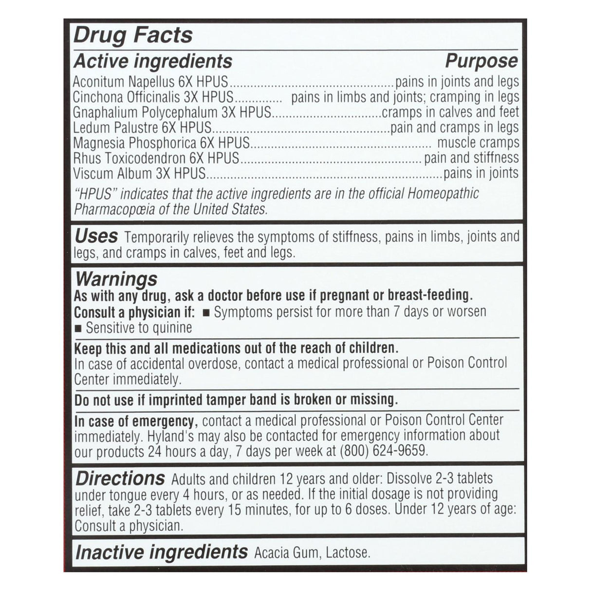 Hyland's Leg Cramps Support, 50 Quick-Dissolving Tablets for Fast Relief - Cozy Farm