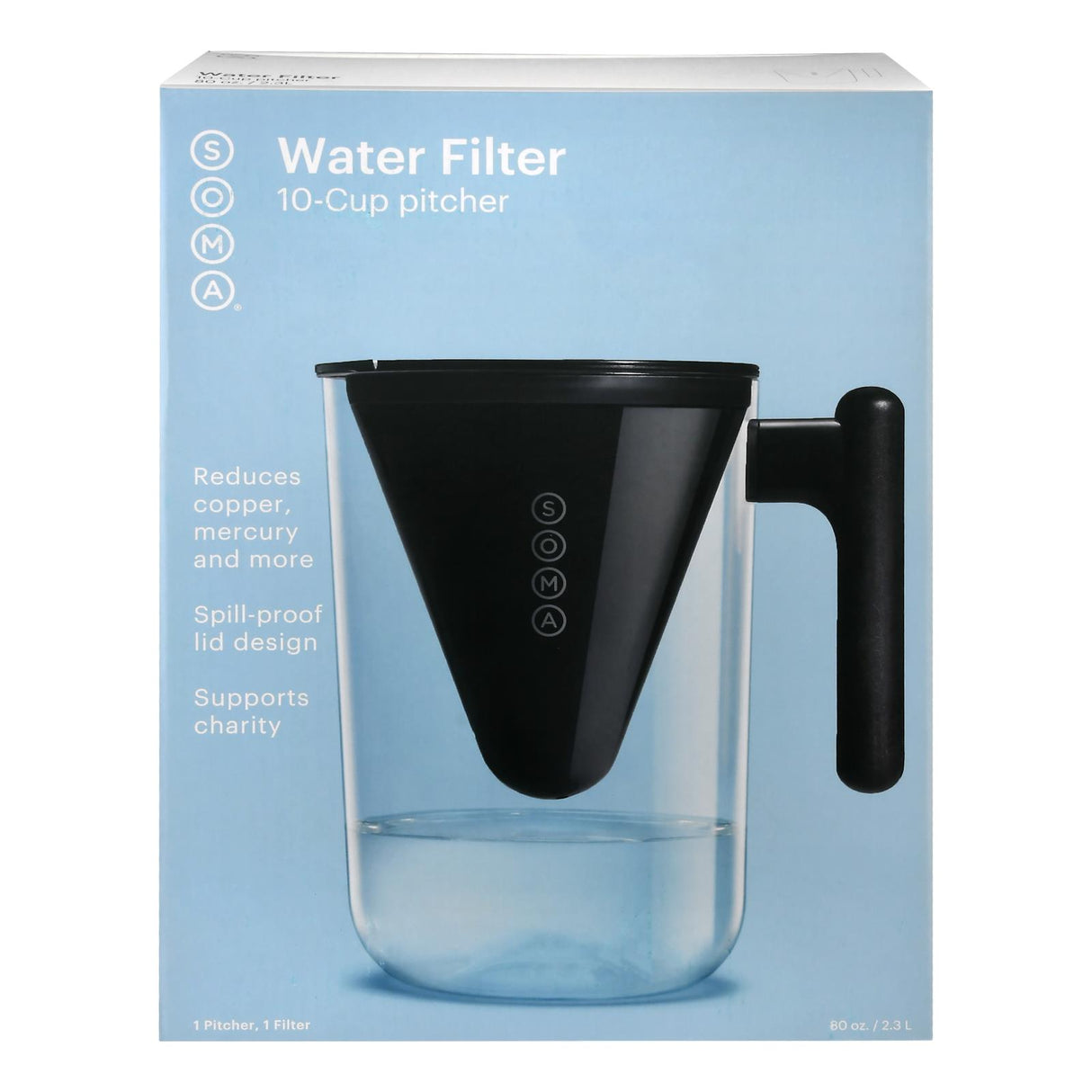 Soma Water Pitcher Filter - 10c, Black, 80oz (2-Pack) - Cozy Farm