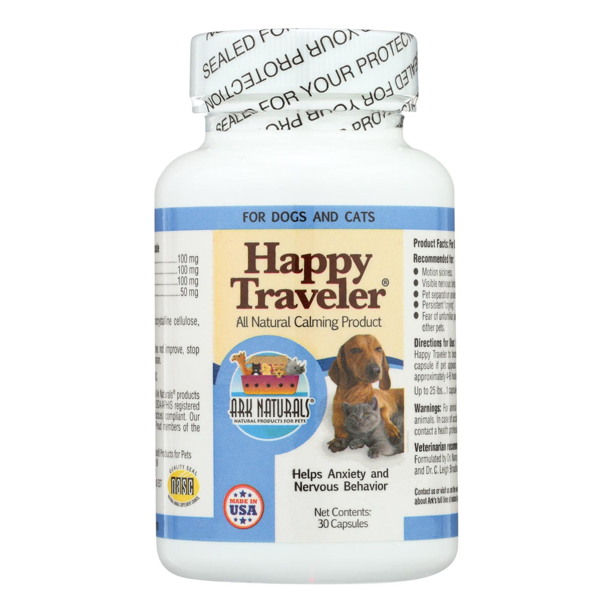 Ark Naturals Happy Traveler Calming Aid for Dogs and Cats - 30 Capsules - Cozy Farm 