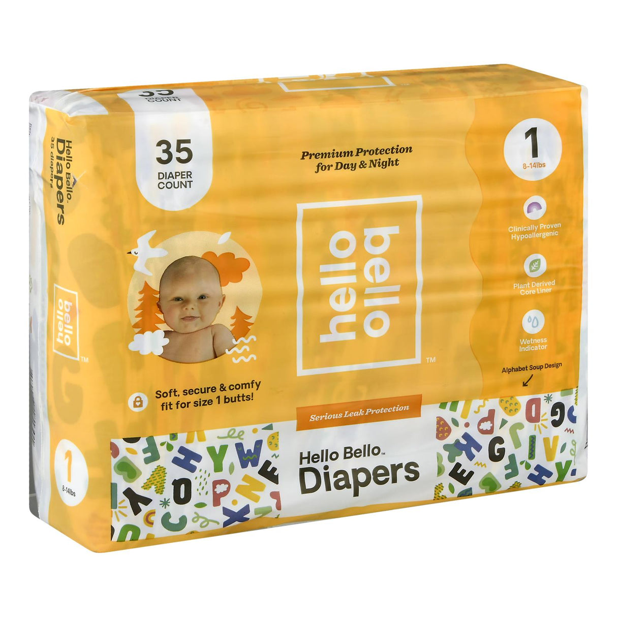 Hello Bello Alpha Diapers, Size 1, 8-14 lbs, 35 Count - Cozy Farm