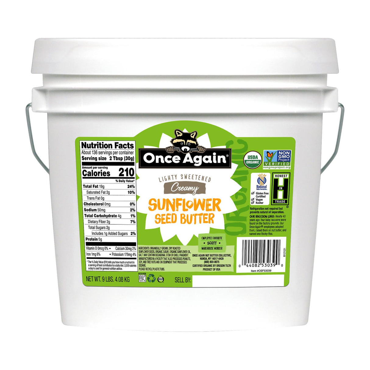 Once Again Organic Sunflower Butter - 9 Lbs. - Cozy Farm