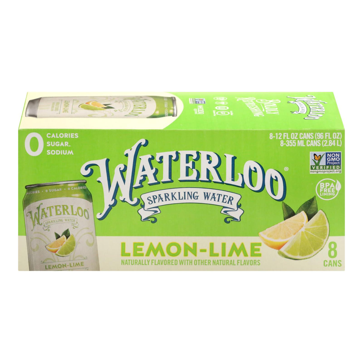 Waterloo Sparkling Water With Real Lime Flavor, 12 oz Can - Pack of 8 - Cozy Farm